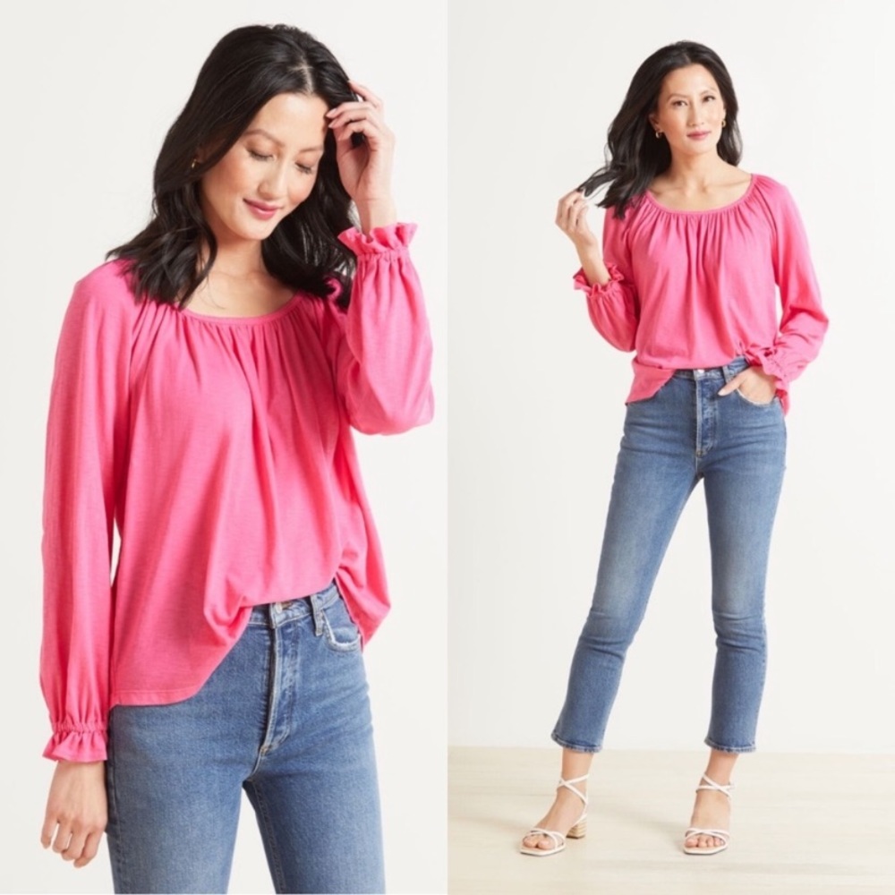 Anthropologie Sundry Gathered Raglan Long Sleeve Top Pink